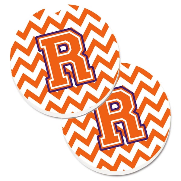 Carolines Treasures Letter R Chevron Orange and Regalia Set of 2 Cup Holder Car Coaster CJ1062-RCARC - main